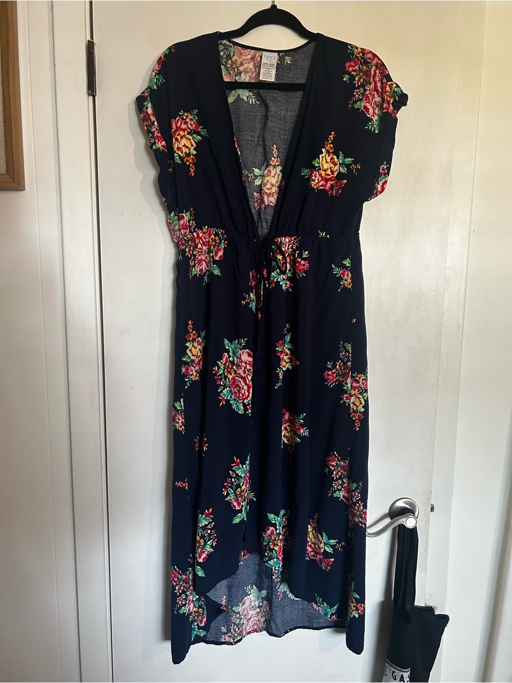 Women’s Navy Floral V-Neck Drawstring Cover Up